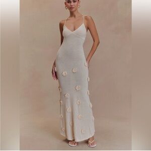 Meshki Cream Maxi Dress with Floral Appliqués
